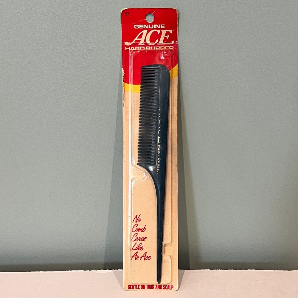 Ace Black Rat Tail Comb Hard Rubber Vintage New USA Sealed Package beauty brush